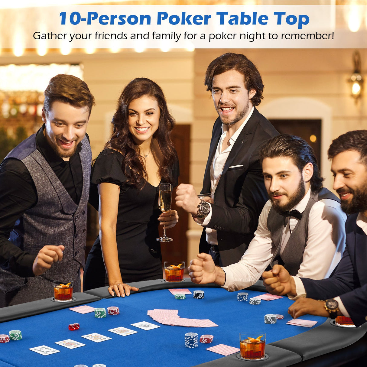 Tablero de mesa de póker plegable acolchado portátil de 84 x 42 pulgadas para 10 jugadores