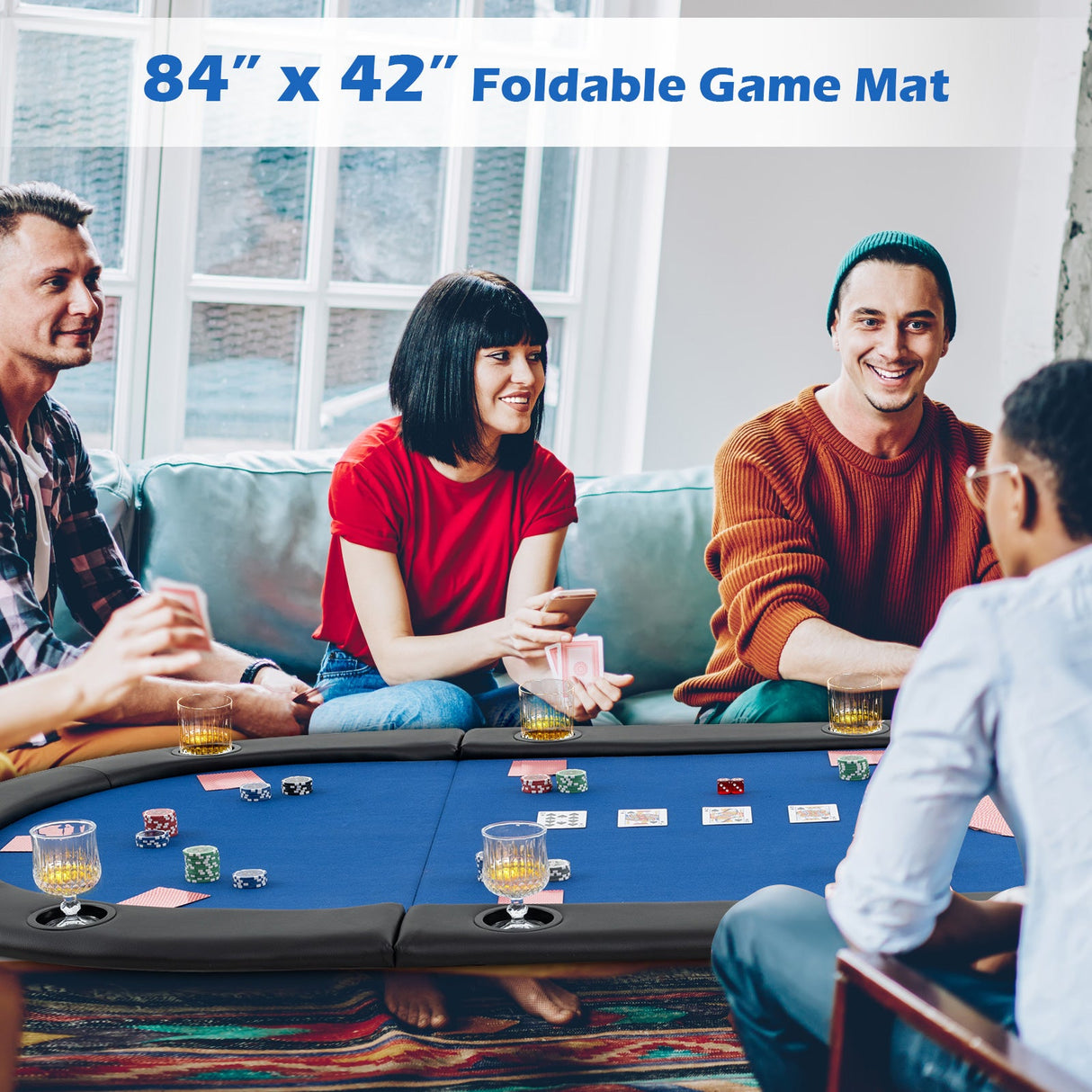 Tablero de mesa de póker plegable acolchado portátil de 84 x 42 pulgadas para 10 jugadores