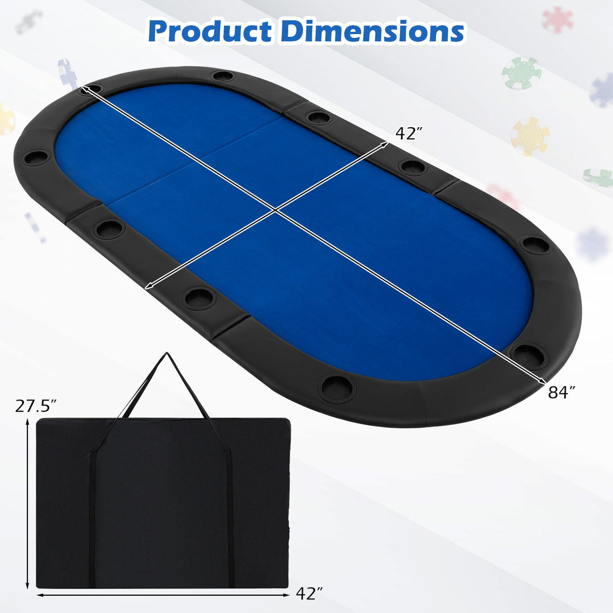 Tablero de mesa de póker plegable acolchado portátil de 84 x 42 pulgadas para 10 jugadores