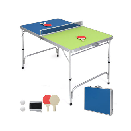 Juego de mesa de ping-pong plegable Mini mesa de tenis de mesa con altura ajustable-Azul y Verde