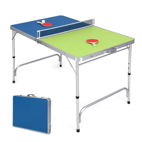 Juego de mesa de ping-pong plegable Mini mesa de tenis de mesa con altura ajustable-Azul y Verde