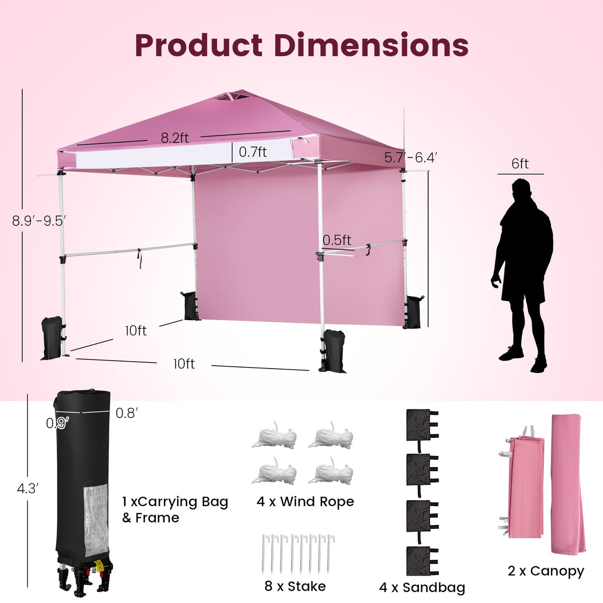 Carpa Comercial Plegable de 10 x 10 pies con Ruedas y Tira para Pancarta
