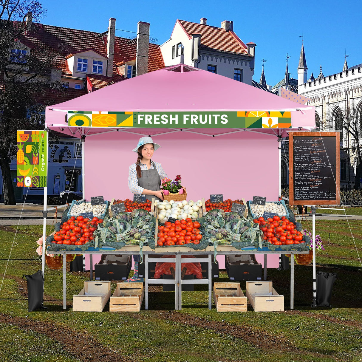 Carpa Comercial Plegable de 10 x 10 pies con Ruedas y Tira para Pancarta