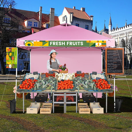 Carpa Comercial Plegable de 10 x 10 pies con Ruedas y Tira para Pancarta