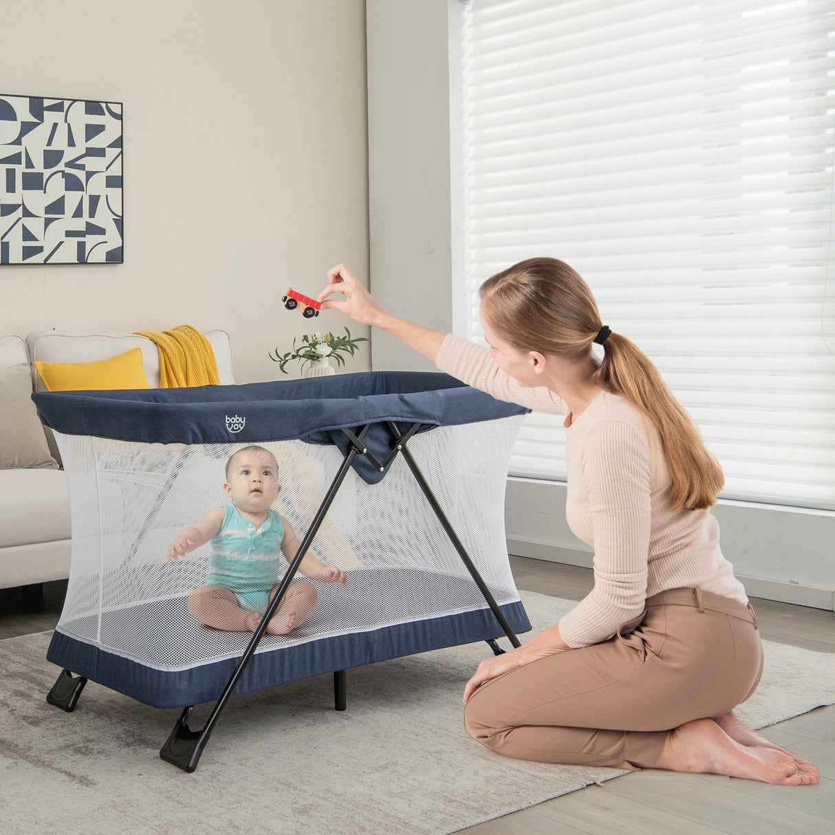 Parque Plegable para Bebés con Colchón Extraíble y Funda Lavable