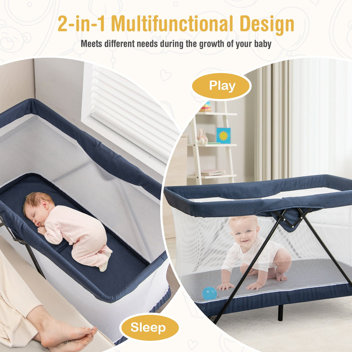 Parque Plegable para Bebés con Colchón Extraíble y Funda Lavable