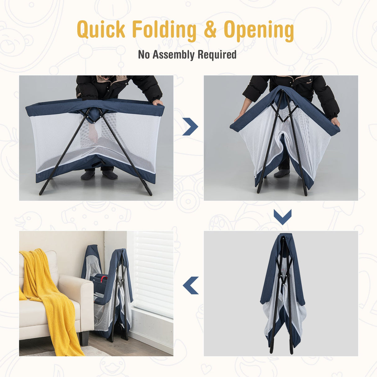 Parque Plegable para Bebés con Colchón Extraíble y Funda Lavable