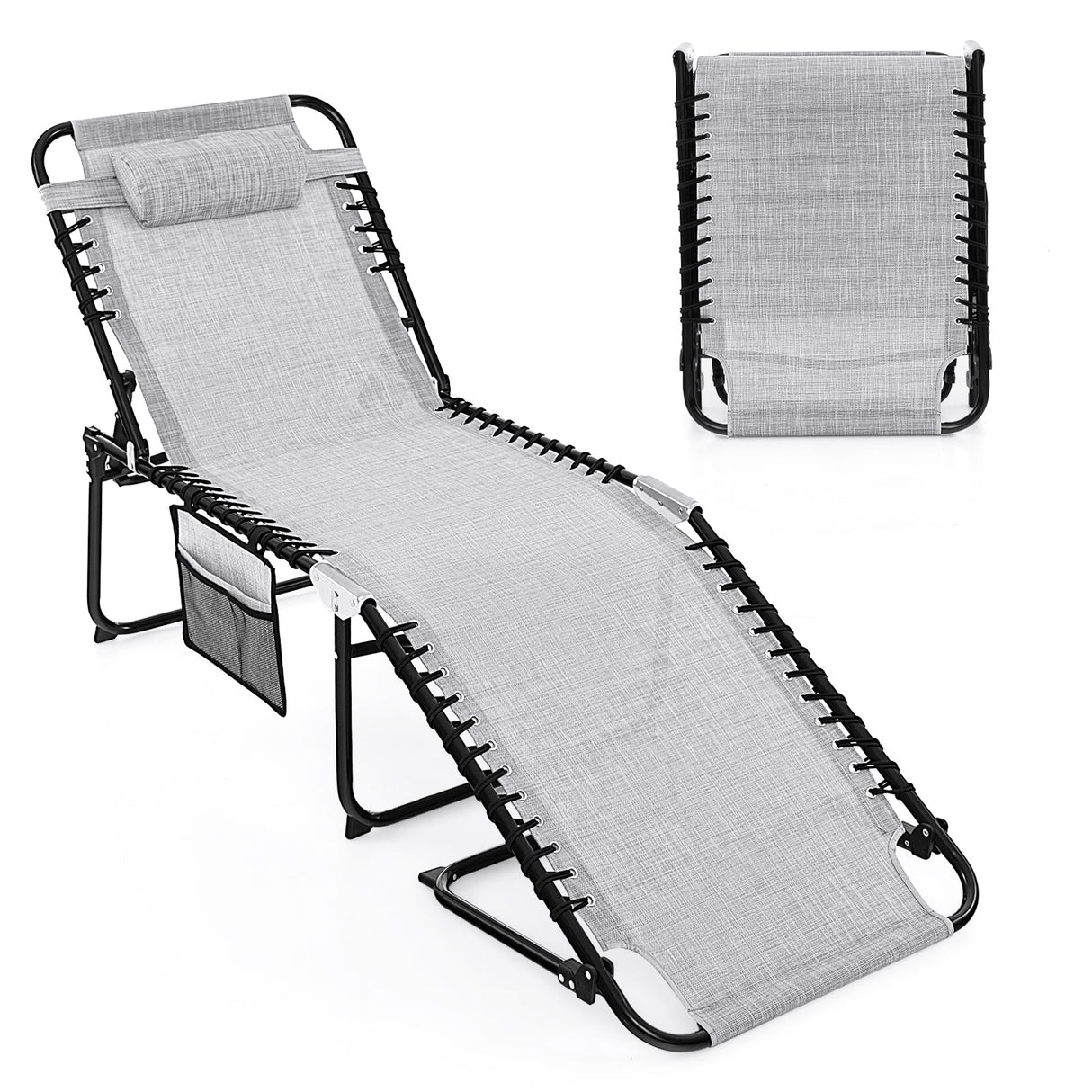 Tumbona plegable reclinable con respaldo y reposapiés ajustables