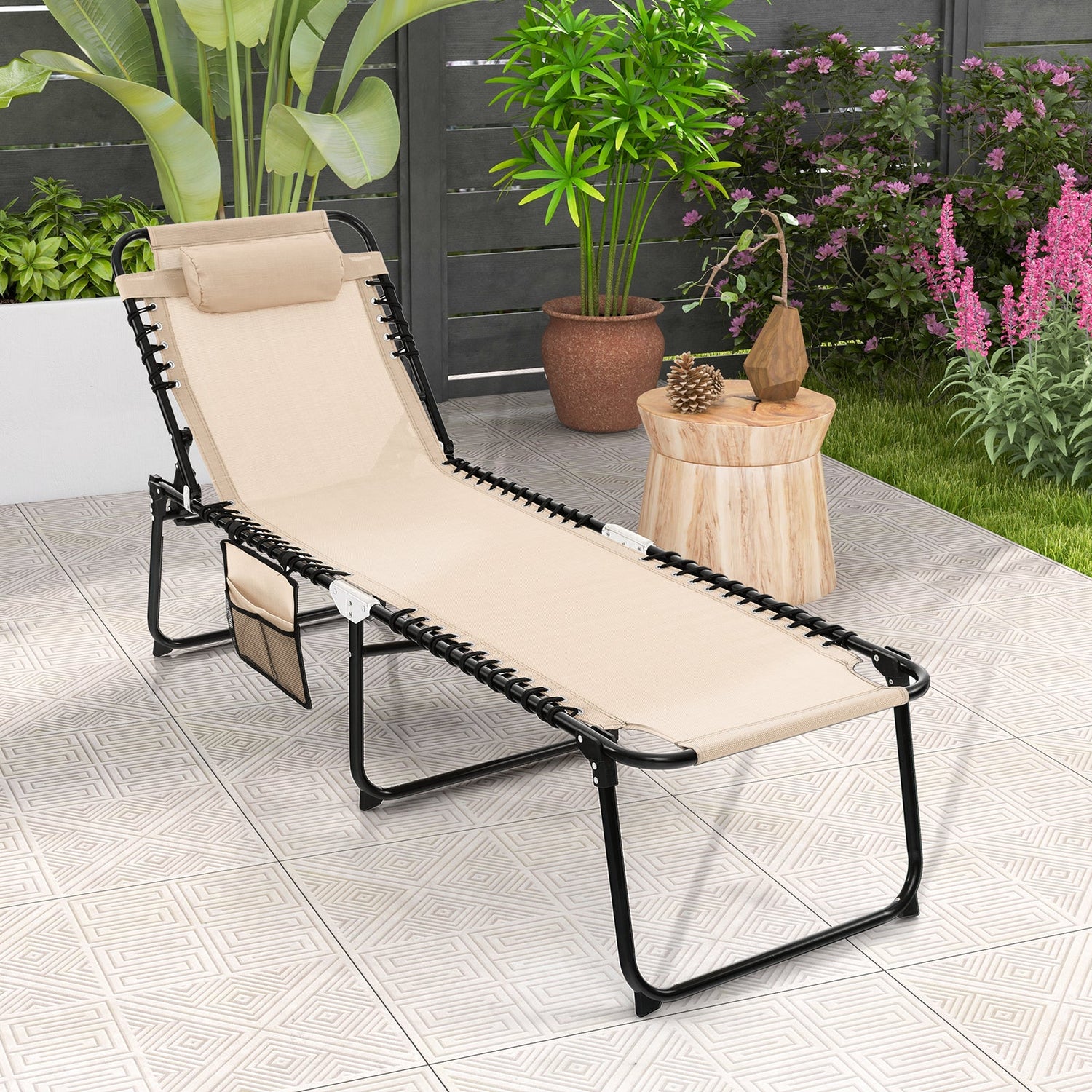 Tumbona plegable reclinable con respaldo y reposapiés ajustables