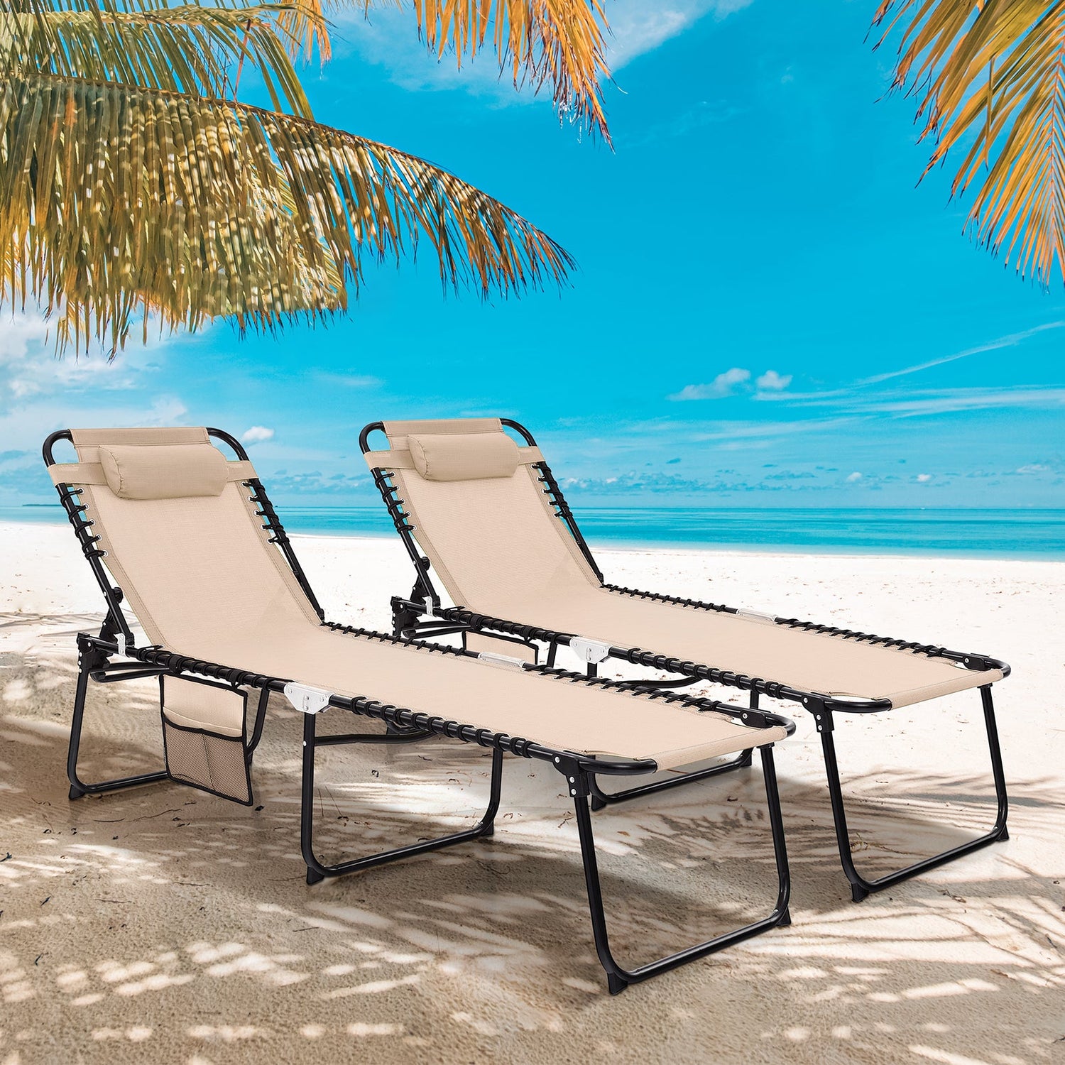Tumbona plegable reclinable con respaldo y reposapiés ajustables