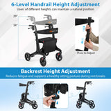 Andador enrollable plegable con asiento para personas mayores-Negro