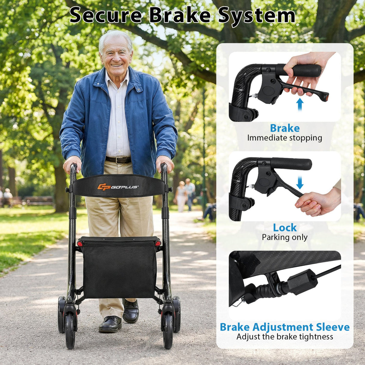 Andador enrollable plegable con asiento para personas mayores-Negro