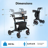 Andador enrollable plegable con asiento para personas mayores-Negro