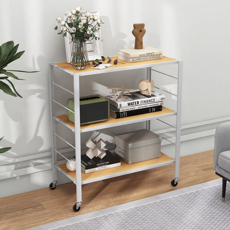 Estantería plegable de 3 niveles con ruedas desmontables y estantes ajustables