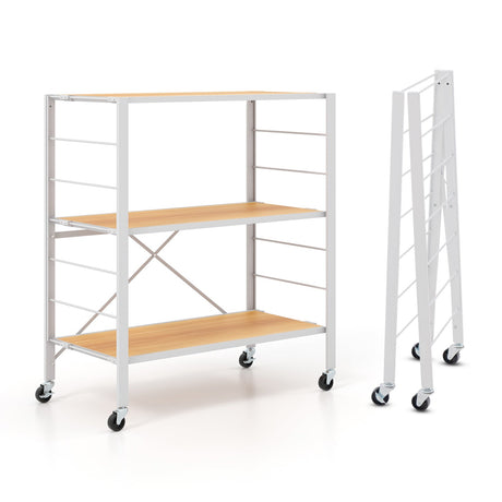 Estantería plegable de 3 niveles con ruedas desmontables y estantes ajustables