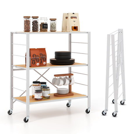 Estantería plegable de 3 niveles con ruedas desmontables y estantes ajustables