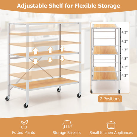 Estantería plegable de 3 niveles con ruedas desmontables y estantes ajustables