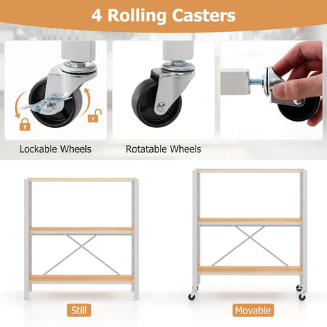 Estantería plegable de 3 niveles con ruedas desmontables y estantes ajustables