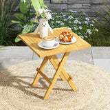 Mesa auxiliar plegable para patio con patas en forma de X y tablero de listones