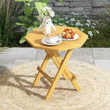 Mesa de centro octogonal de madera de teca con patas en forma de X y tablero de listones