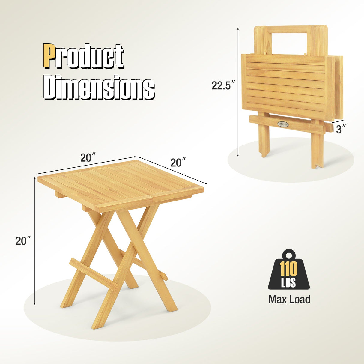 Mesa auxiliar plegable para patio con patas en forma de X y tablero de listones