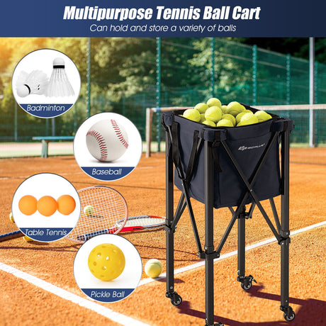 Carro ligero y plegable para pelotas de tenis con ruedas y bolsa extraíble