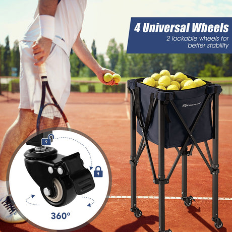 Carro ligero y plegable para pelotas de tenis con ruedas y bolsa extraíble