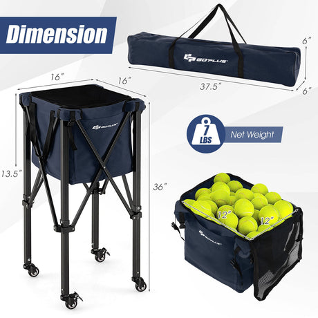 Carro ligero y plegable para pelotas de tenis con ruedas y bolsa extraíble