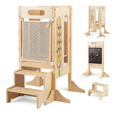 Torre Plegable para Niños Pequeños con Taburete de 2 Escalones y Red de Seguridad para Mayores de 3 Años