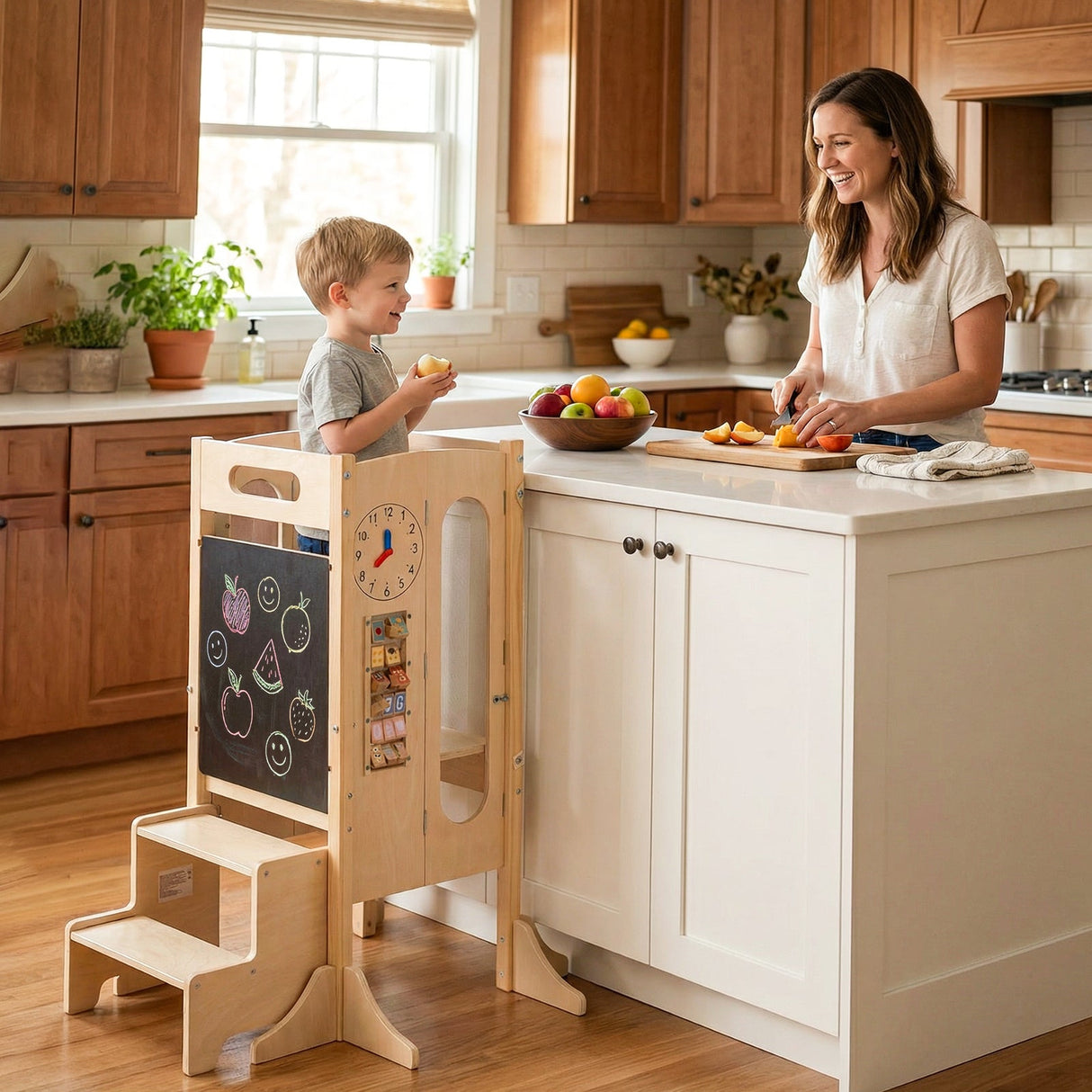 Torre Plegable para Niños Pequeños con Taburete de 2 Escalones y Red de Seguridad para Mayores de 3 Años