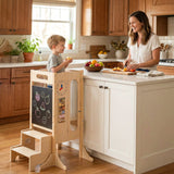 Torre Plegable para Niños Pequeños con Taburete de 2 Escalones y Red de Seguridad para Mayores de 3 Años