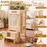 Torre Plegable para Niños Pequeños con Taburete de 2 Escalones y Red de Seguridad para Mayores de 3 Años