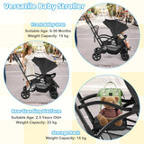Cochecito doble tándem plegable para dos niños con asiento y plataforma, manillar ajustable - Negro