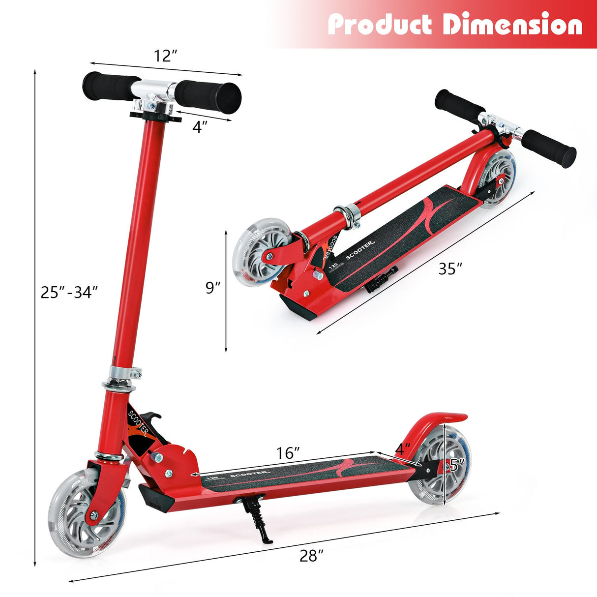 Patinete plegable de aluminio para niños con luces LED