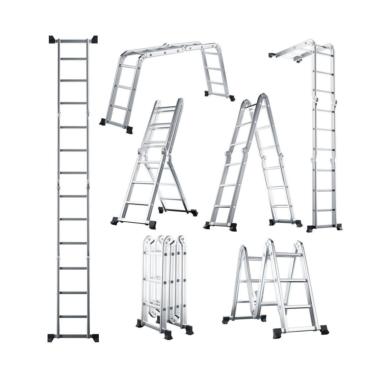 Escalera plegable de aluminio 7 en 1 con pedal antideslizante