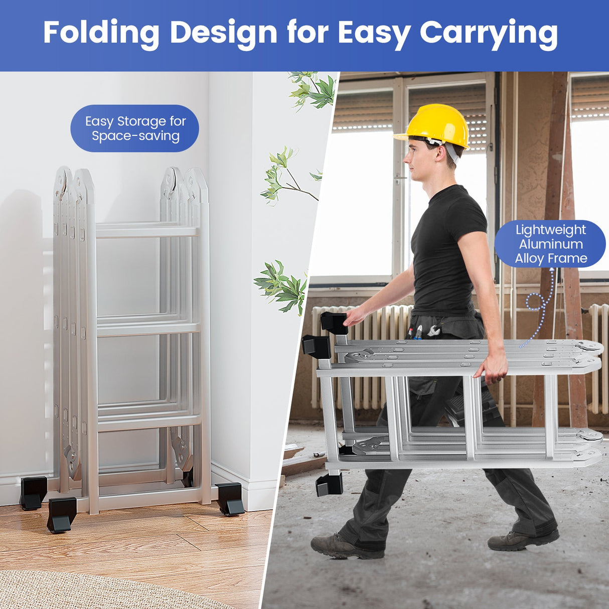 Escalera plegable de aluminio 7 en 1 con pedal antideslizante