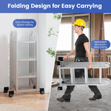 Escalera plegable de aluminio 7 en 1 con pedal antideslizante