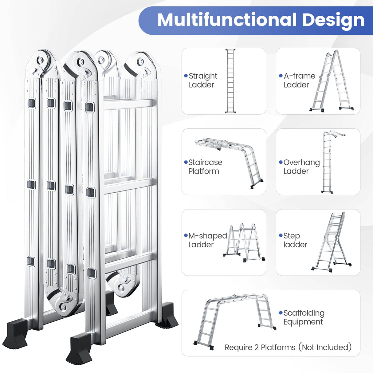 Escalera plegable de aluminio 7 en 1 con pedal antideslizante