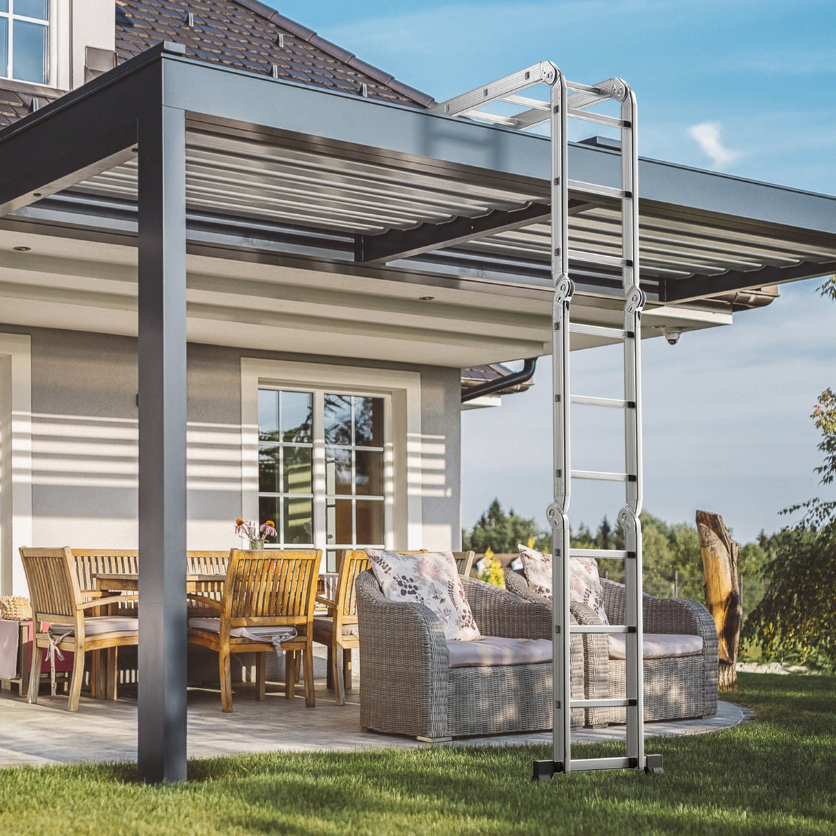 Escalera plegable de aluminio 7 en 1 con pedal antideslizante