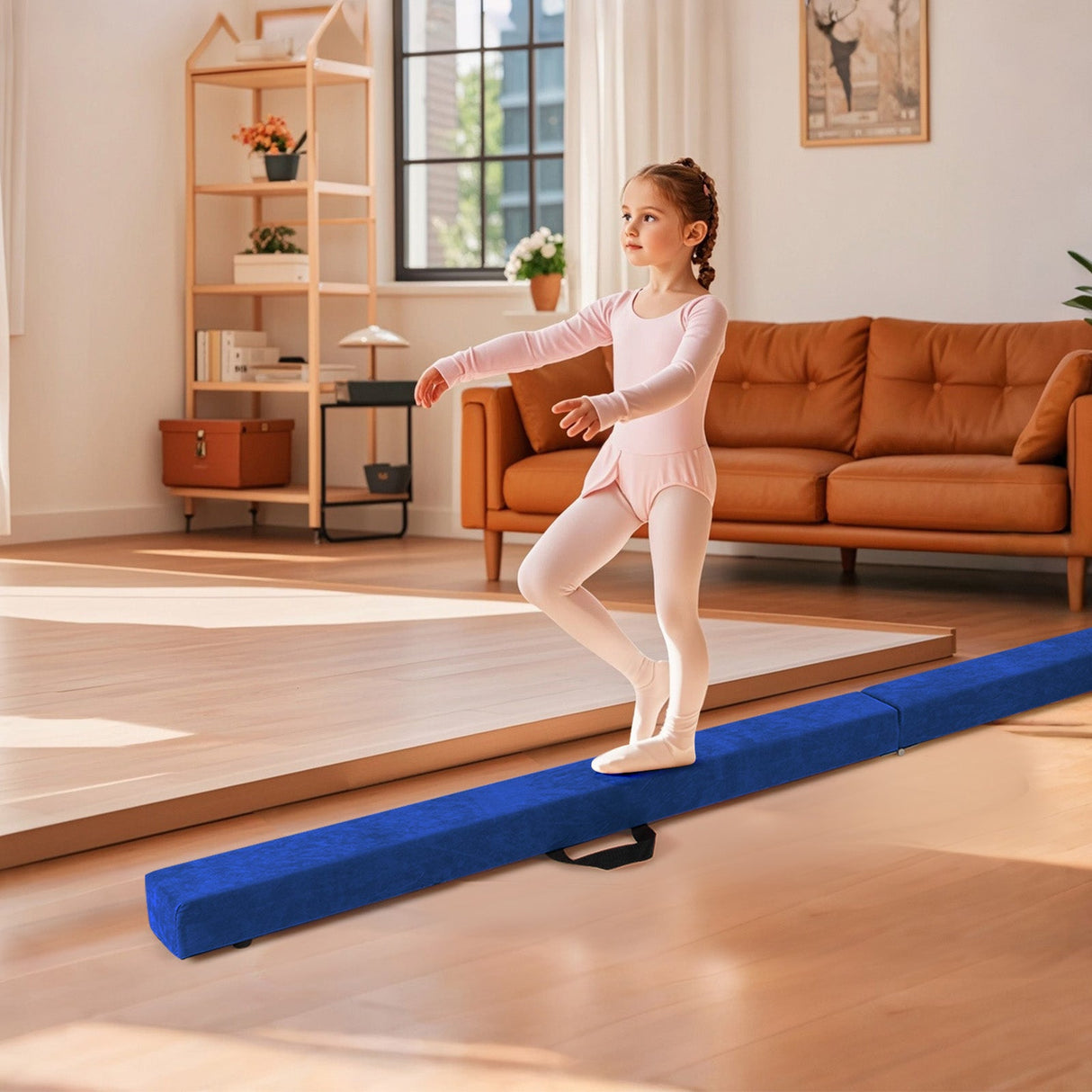 Viga de equilibrio plegable con base de madera maciza y parte inferior antideslizante
