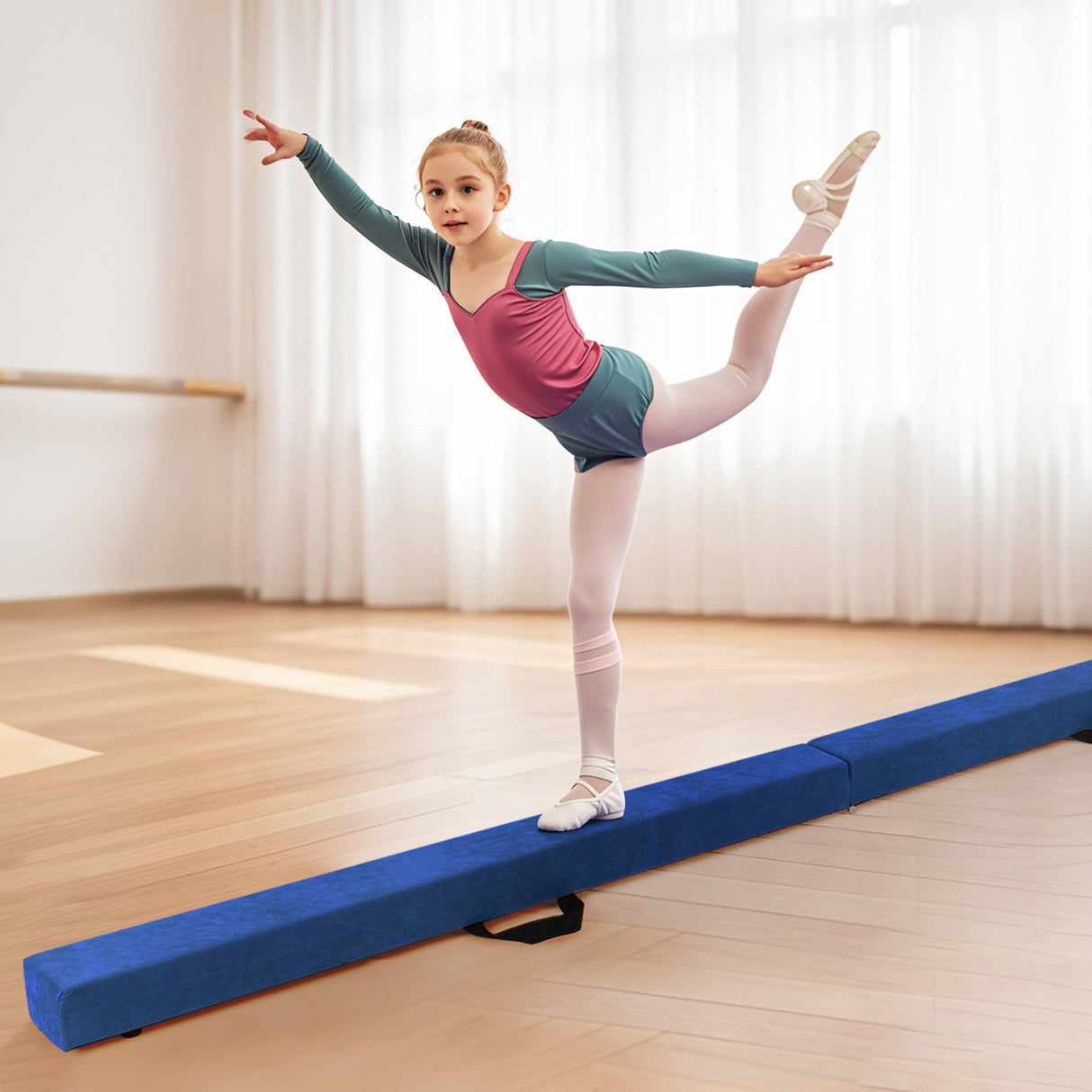 Viga de equilibrio plegable con base de madera maciza y parte inferior antideslizante