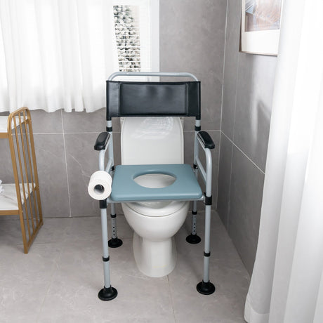 Silla Cómoda Plegable 4 en 1 para Cabecera con Cubo Desmontable y Toallero