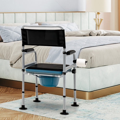 Silla Cómoda Plegable 4 en 1 para Cabecera con Cubo Desmontable y Toallero
