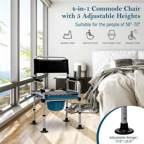 Silla Cómoda Plegable 4 en 1 para Cabecera con Cubo Desmontable y Toallero