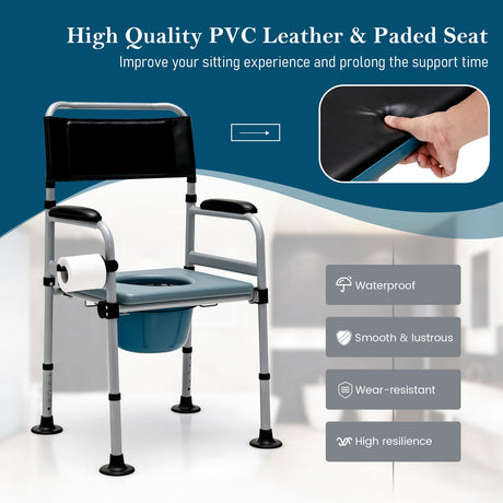 Silla Cómoda Plegable 4 en 1 para Cabecera con Cubo Desmontable y Toallero