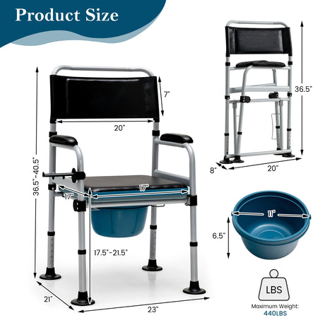 Silla Cómoda Plegable 4 en 1 para Cabecera con Cubo Desmontable y Toallero