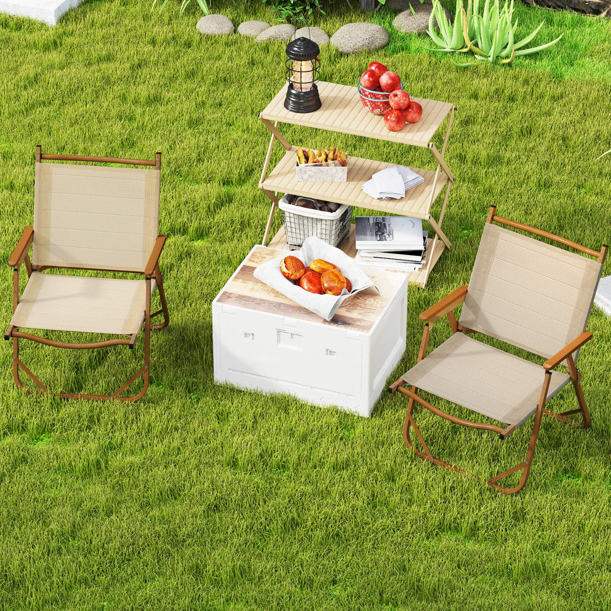 Juego de 2 sillas de camping plegables ligeras para la playa - Beige