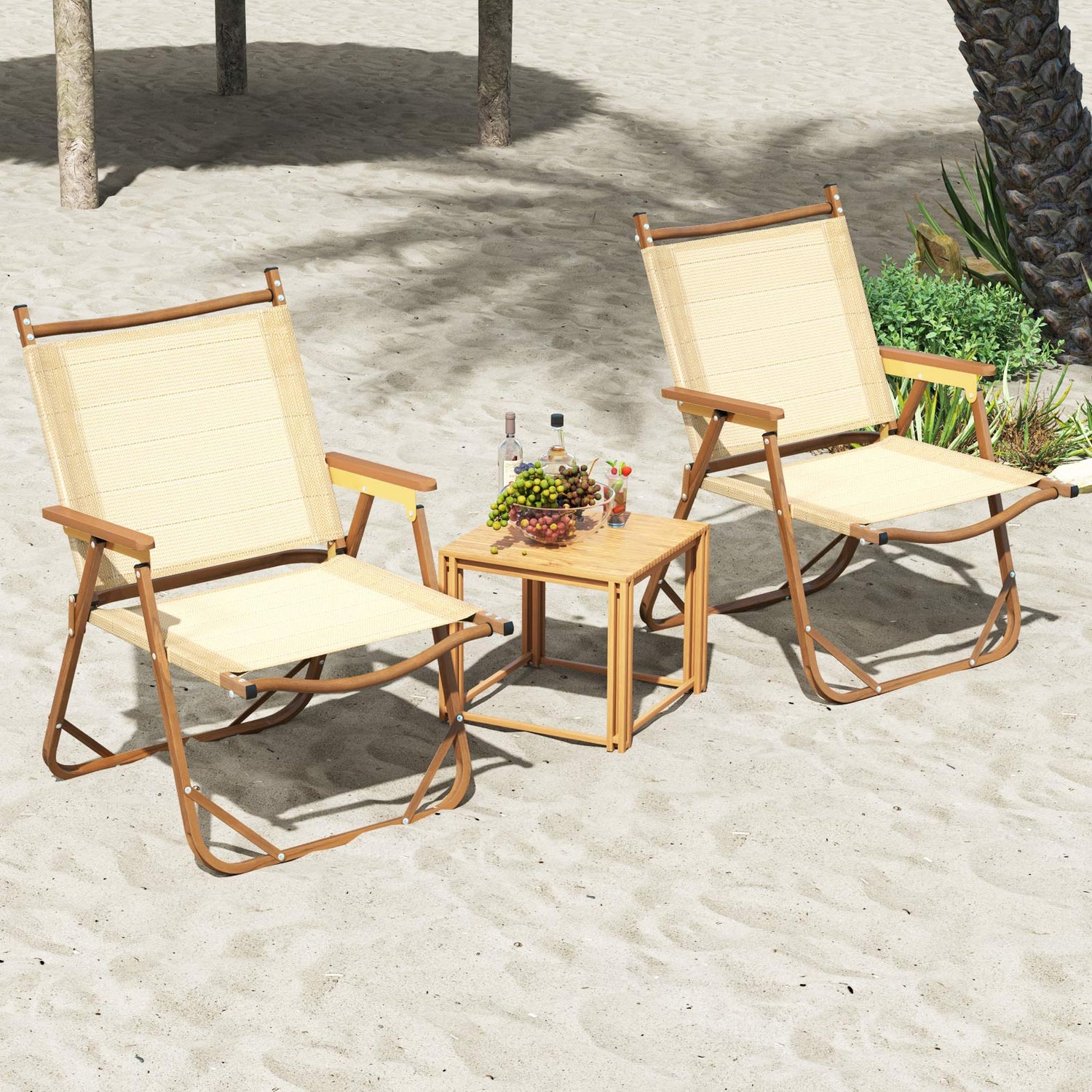 Juego de 2 sillas de camping plegables ligeras para la playa - Beige
