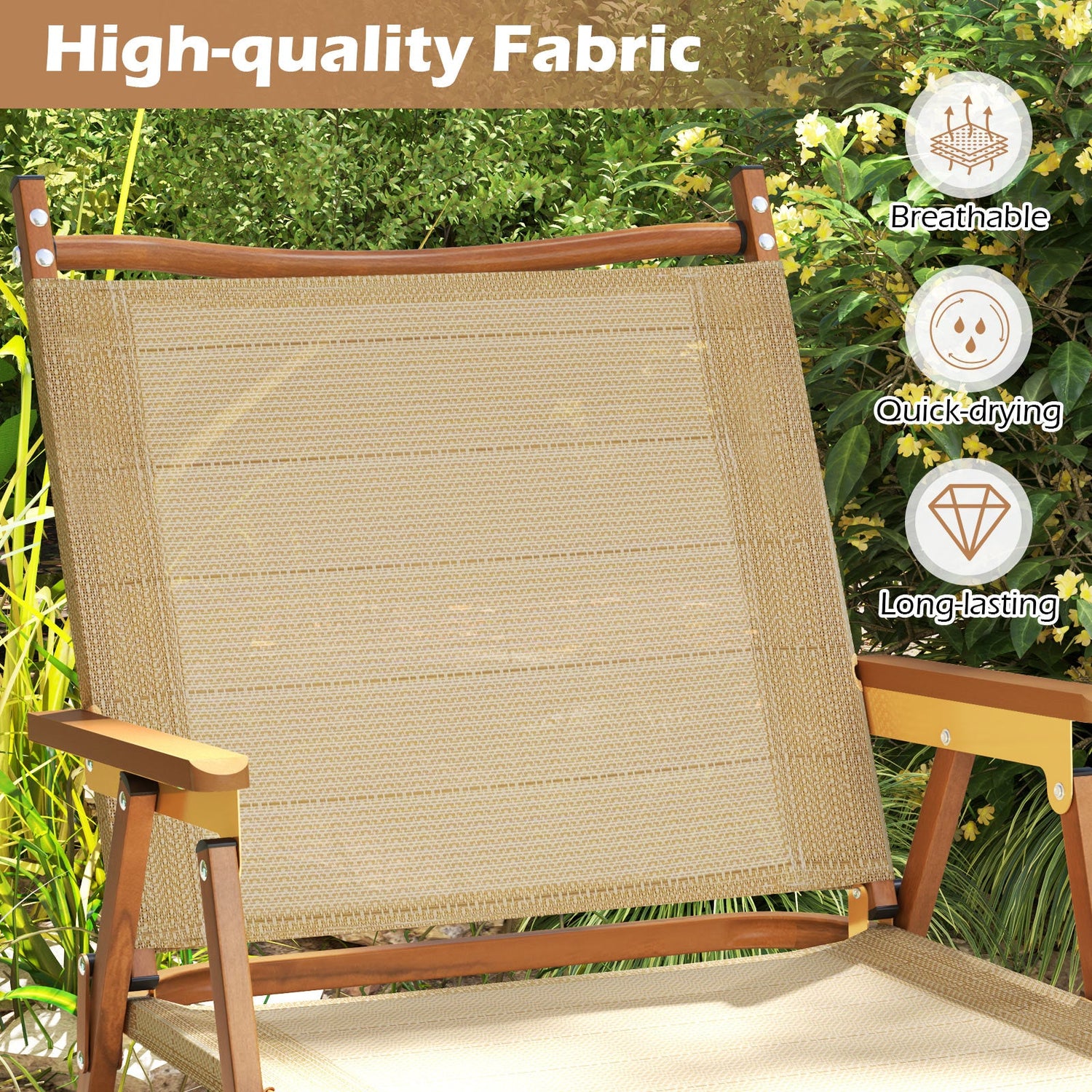 Juego de 2 sillas de camping plegables ligeras para la playa - Beige
