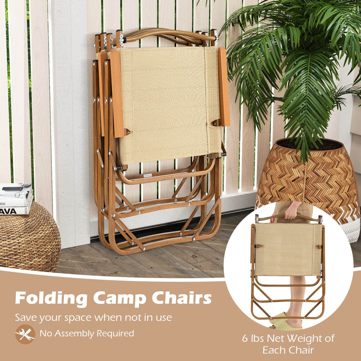 Juego de 2 sillas de camping plegables ligeras para la playa - Beige